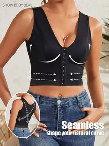 1 Count Women's Tummy Control Body Shaping Camisole Top, Posture Correcting Shirt with Front Hook&Eye Closure, Seamless Shaperwear Vest for Everyday & Formal Outfits, Stylish Undergarment, Smooth Texture Underwear, Elegant Fit for All Body Types, Gym Clot