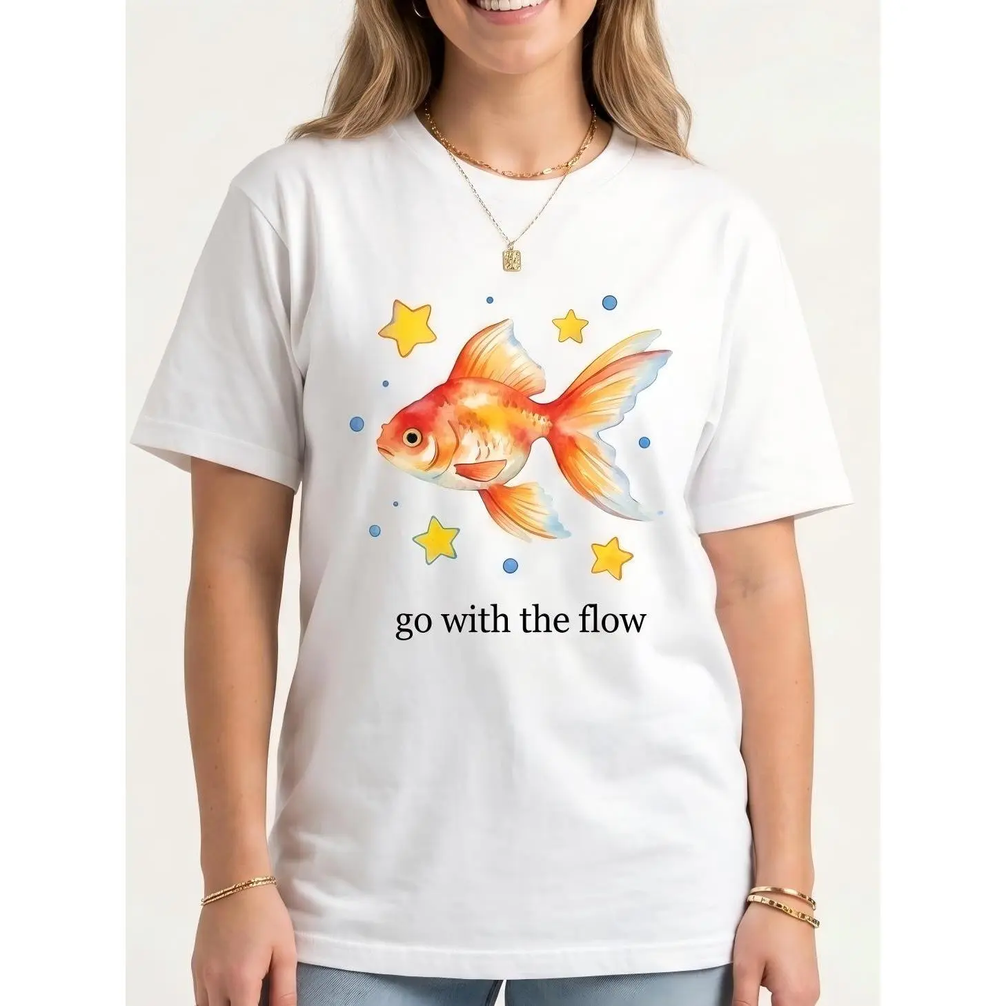 Unisex Vintage Goldfish Graphic Short-Sleeve Round-Neck Heavy Cotton Casual Top, Cute Aesthetic Orange Fish Tee, Coquette Aquatic Pet Shirt, Multi-Size Sports Top
