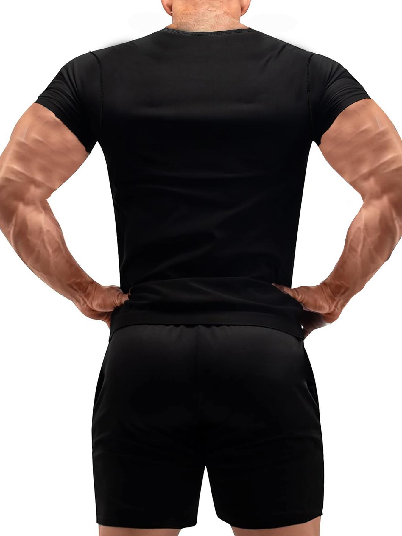 Sauna Sweat Suits Shirt Waist Trainer for Men, Compression Vest for Workout and Gym, Short Sleeve Sweat Enhancer for All Seasons, Sports Sauna Top