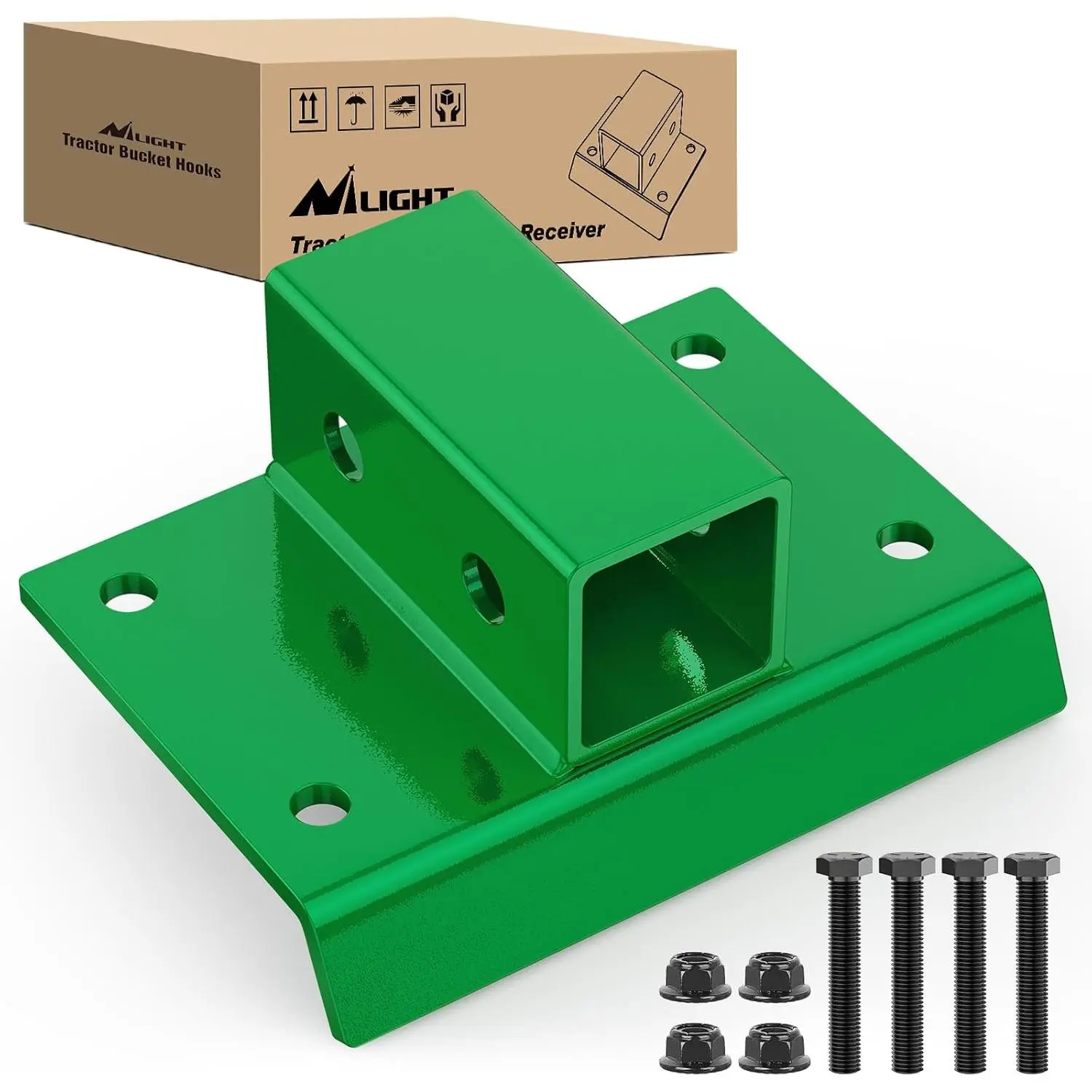 Nilight Heavy Duty Drop Forged Steel Tractor Bucket Bolt-On 2-in Towing Receiver Adapter, 5/8-in Pin Hole, Class 3 Trailer Hitch, 12000 LBS Tow Anchor for Agriculture Tractor Buckets, Green