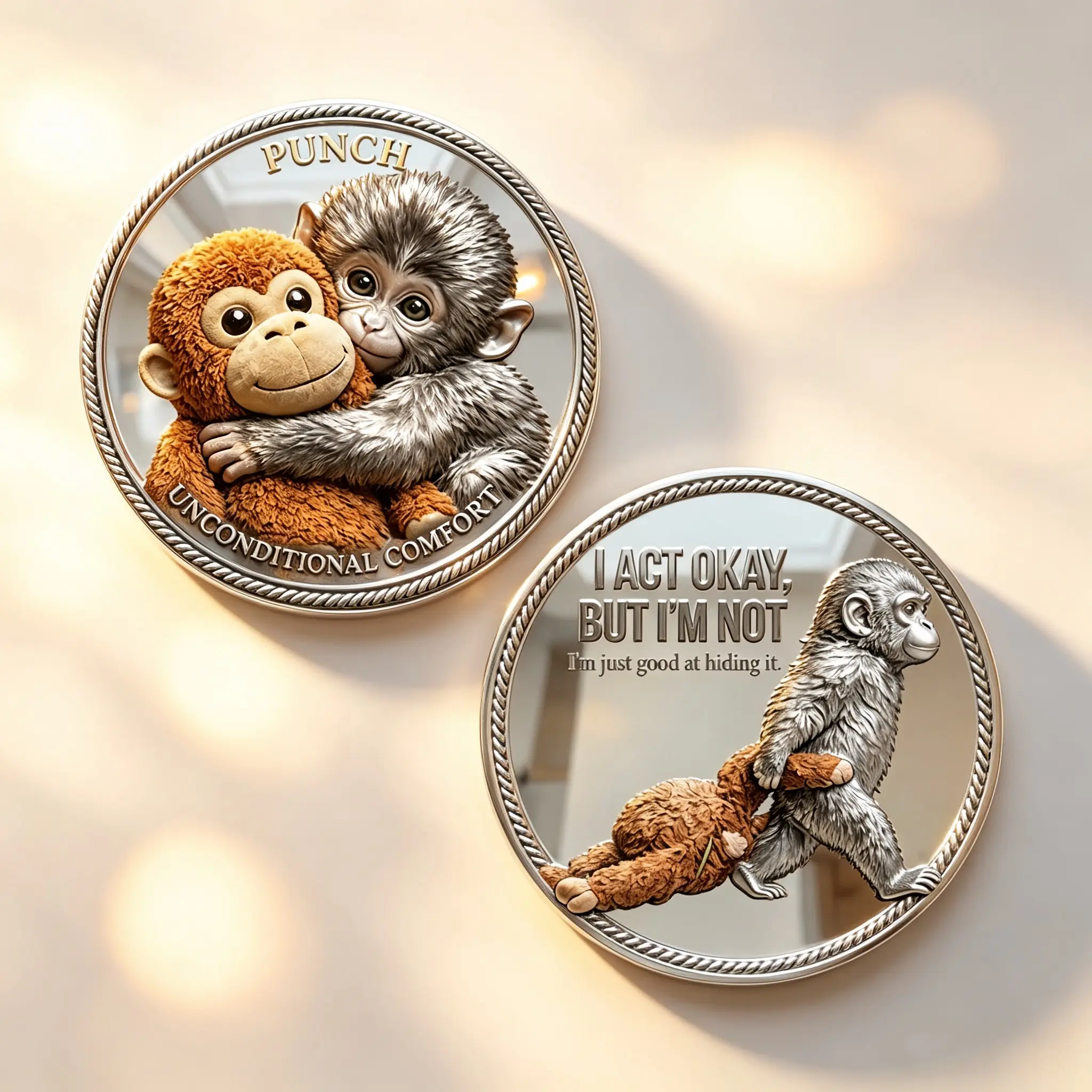 Emotional Support Monkey Commemorative Challenge Coin, I'm Just Good At Hiding It Mental Health Gift Collectible Metal Coin