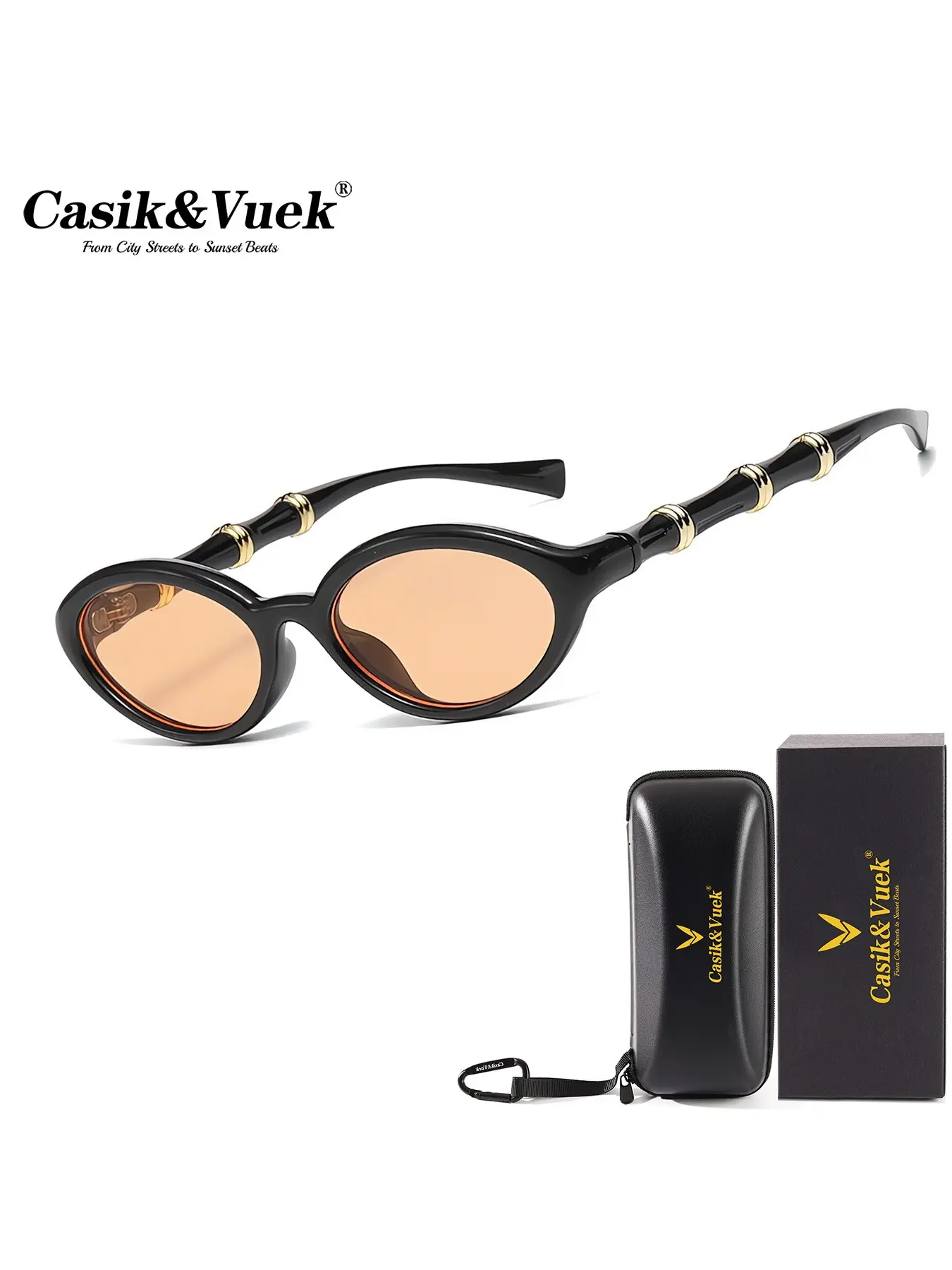 Casik&vuek Fashion Oval Frame Sunglasses, Bamboo Temple Women's Sun Glasses, Uv400 Protection, Outdoor Driving Travel Eyewear