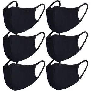 6pcs/Pack Black Mask Windproof Dustproof Masks Breathable Reusable Washed for Outdoor Sport Half Face Earloop Cotton Masks