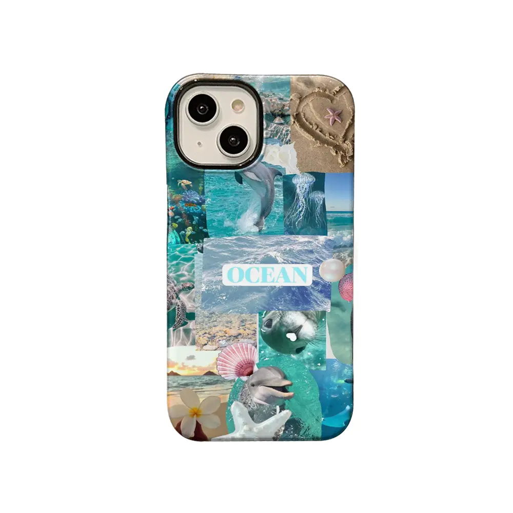 Ocean Dolphin Beach Collage Phone Case，Fresh Seaside Style for iPhone 17 16 15 14 13 12 11 Plus Pro Max, Ideal Holiday Gift