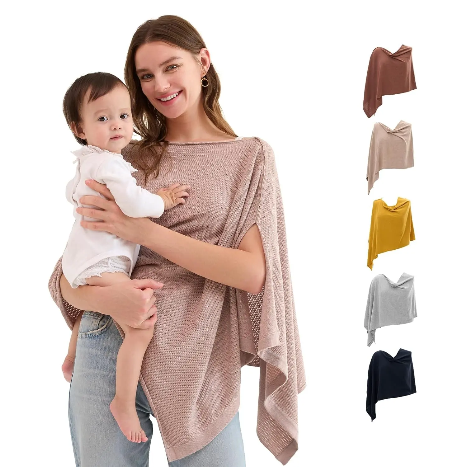 Soft Privacy Nursing Poncho for Breastfeeding, Multi-Use Nursing Shawl, Portable Breastfeeding Cover for Women, Includes Laundry Bag (Brown)(Gift)