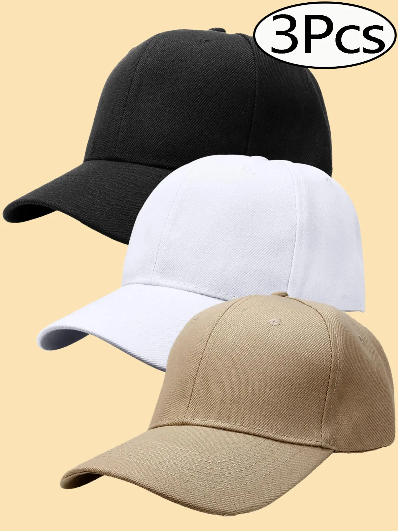 3Pcs Men's Solid Color Adjustable Baseball Cap, Casual hat, Lightweight and Comfortable Fabric, Suitable for Outdoor Sports, Simple Casual Wear for Both Men and Women, Daily Wearing in Autumn and Winter as Well as for Travel and Vacation