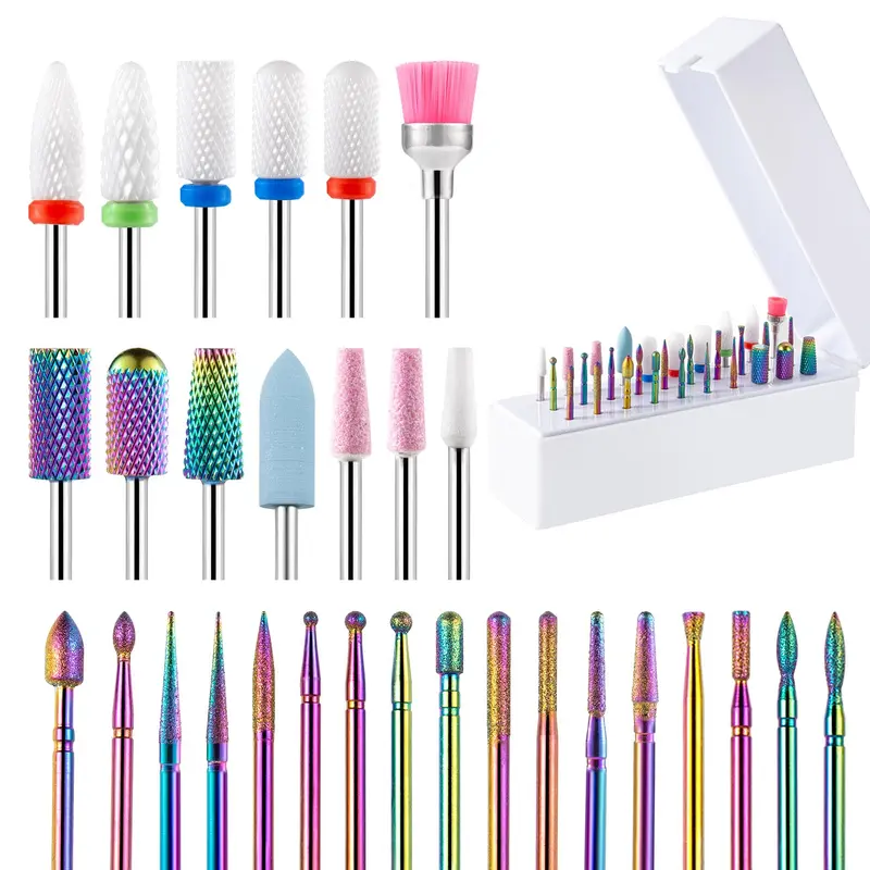 Nail Art Drill Bits with Storage Display Box, 30pcs Carbide Tungsten Grinding Head Set, Professional Manicure Gel Polish Remover Tool, Diy Manicure Supplies