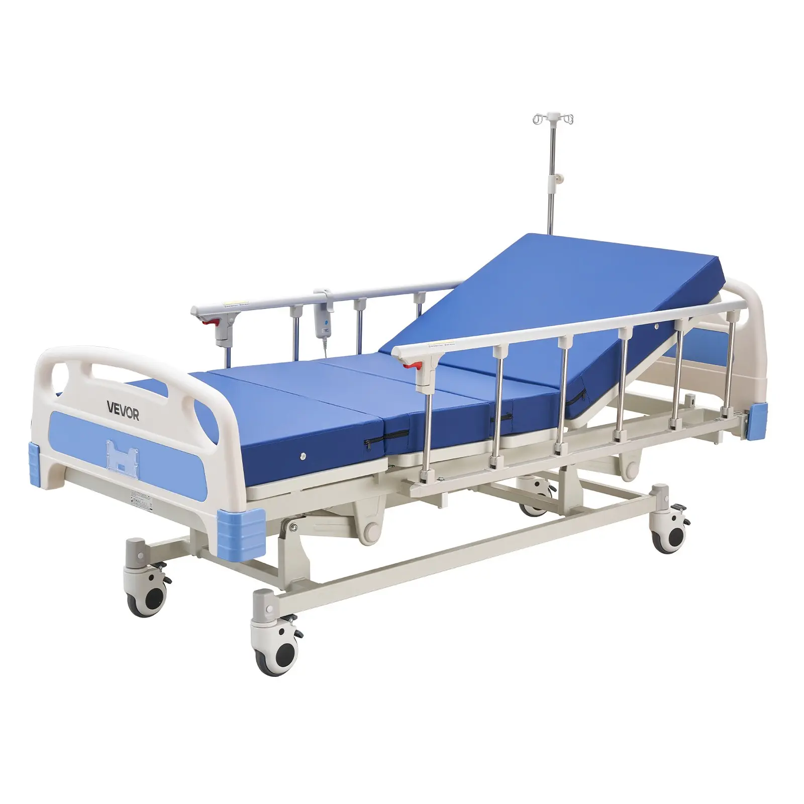 VEVOR Premium 3-in-1 Full Electric Medical Bed, ICU Hospital Bed with Adjustable Backrest, Legrest & Height, 5" Locking Casters, High-Density Mattress, 550 lbs Load Capacity for Home Use