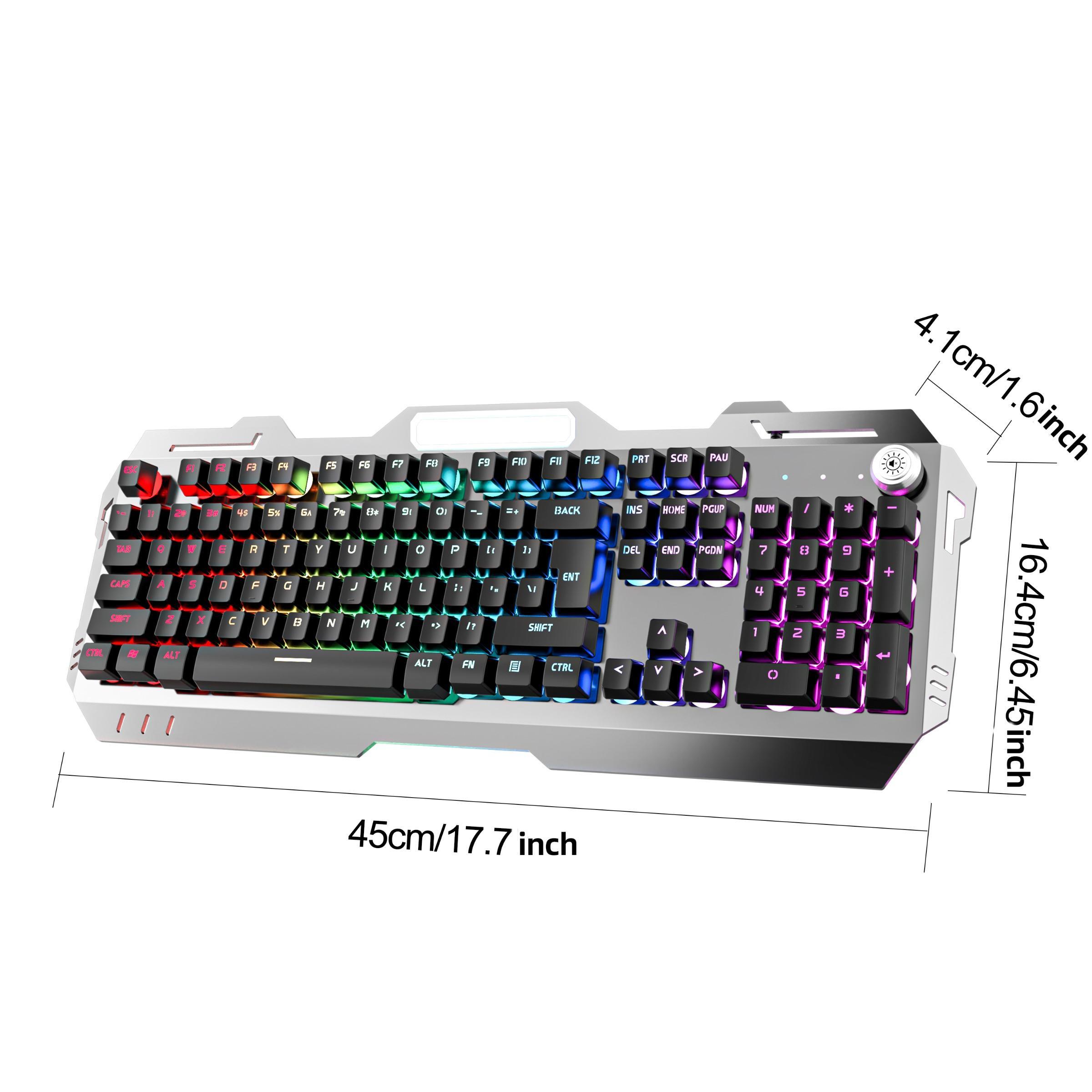 EWEADN Wired Gaming Keyboard, LED Backlit 104 Keys Full-size Silent Keyboard, Ergonomic Keyboards with Knob Switch for Desktop Computer and Notebook, Rainbow Keyboard