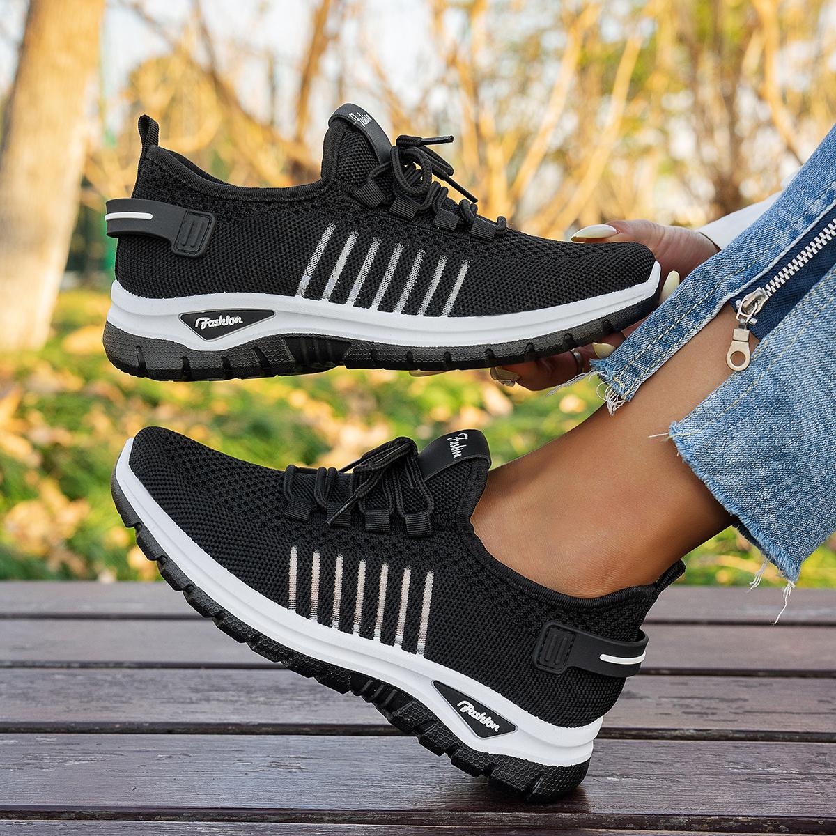 Women's Breathable - Sneakers with Stability - / Grey Solid Color Lace-Up Walking Running Gym Shoes, Cushioned PVC Sole & Mesh Upper for Outdoor, Commute, Casual Wear - Minimalist Versatile Athletic Footwear