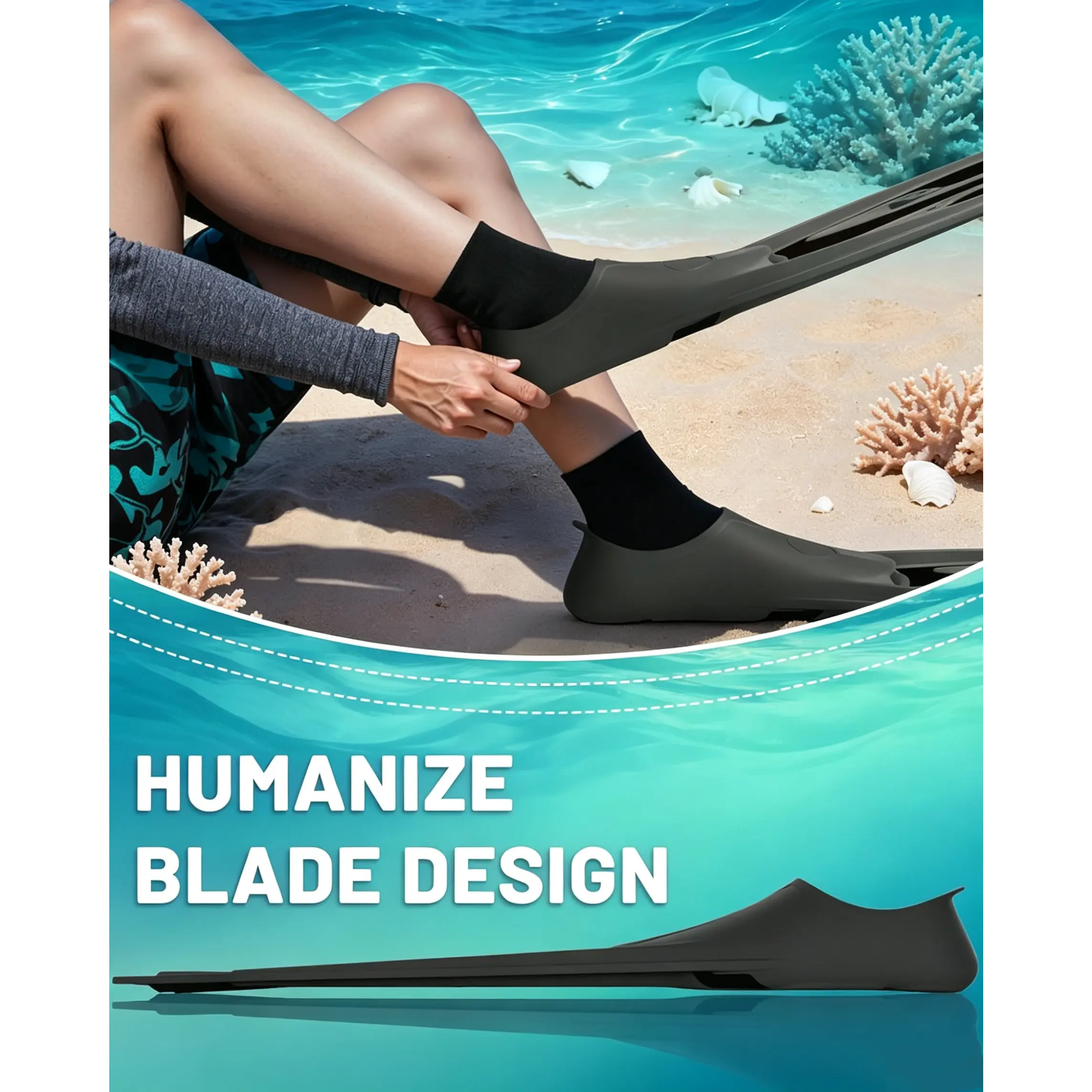 Snorkeling Fins with Pocket Durable Long Diving Flippers Professional Diving Gear for Snorkeling Freediving Adult Men Women