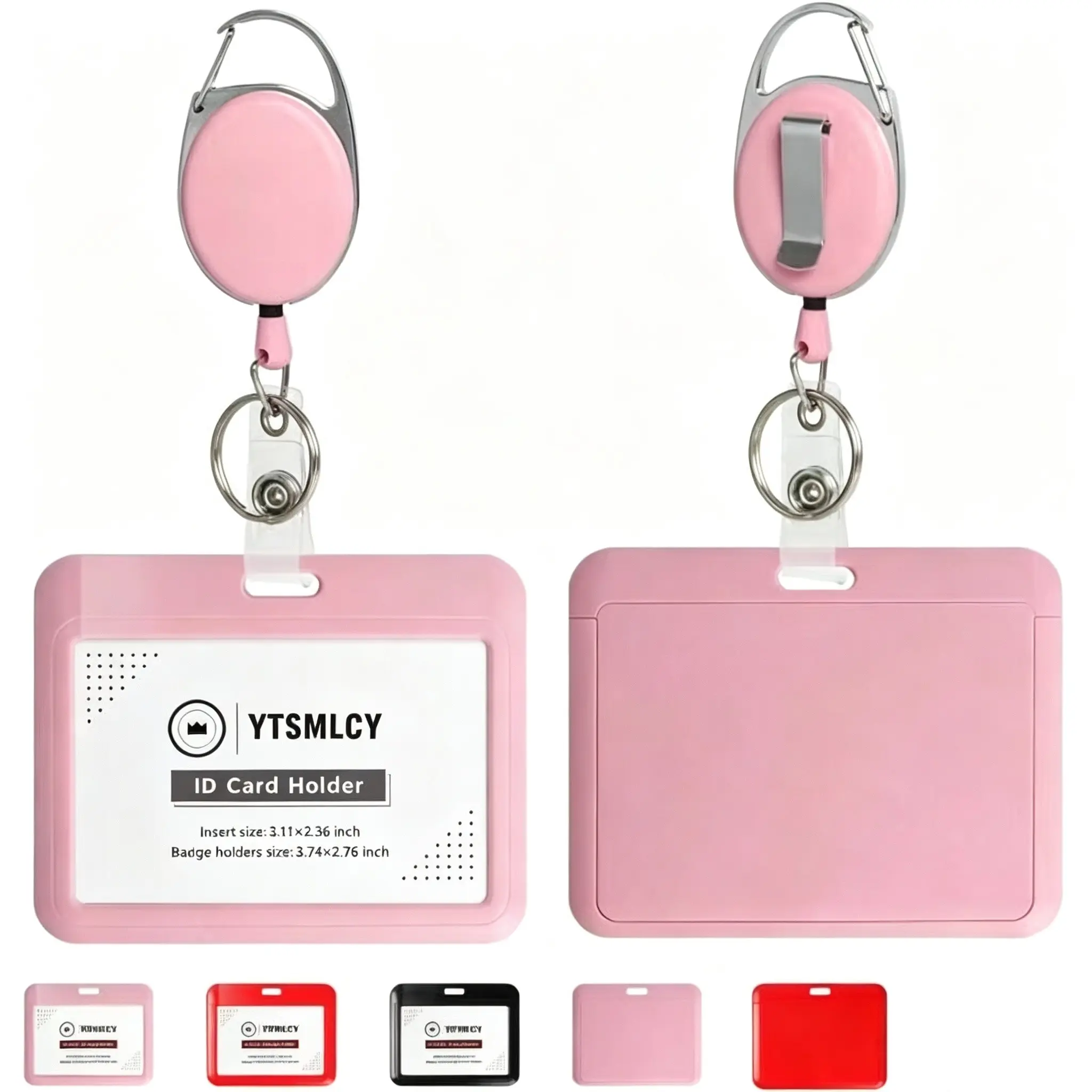 ID Badge Holder With Clip Badge Reels Retractable Heavy Duty Id Card With Carabiner Badge Reel With 24 Inches Pull Cord For Office School Factory Teacher Pink Horizontal Classroom Supplies Retractable Badge Holders Removable Cardholder