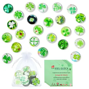 Pack of 24/48 Lucky Stones, 25 mm Lucky Clover Glass Stones, Good Luck Charm with Organza Bag and Gift Tag, Good Luck Gifts Symbolizing Hope, Faith, Love & Luck for Couples, Friends & Family