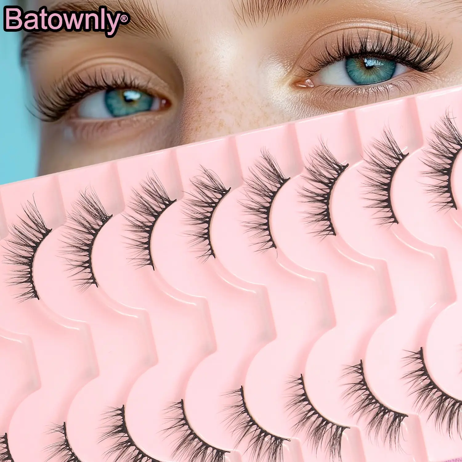Half Eye False Lashes, 10 Pairs, Fish Tail Cross 3D Voluminous, D Curl Lifted, Suitable for Daily/commute/dating/party