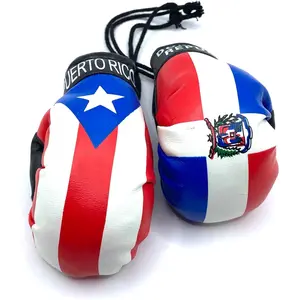 Puerto Rico & Dominican Flag Boxing Gloves for Car Accessories Haning Rearview Mirror Puerto Rican Dominican Republic