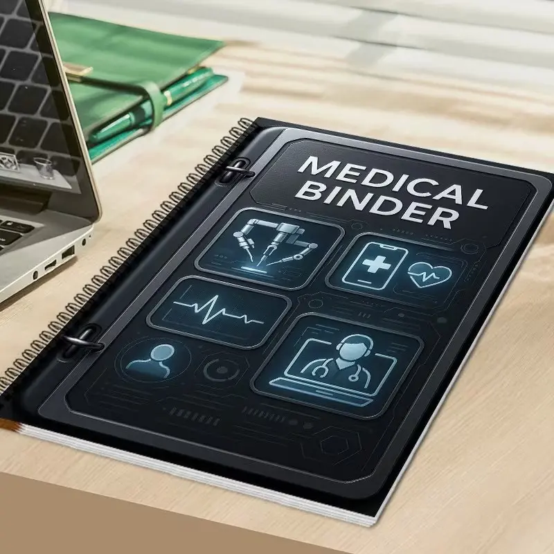 69-Page Personal Medical Info Binder, Modern Medical Tech Spiral Notebook, Emergency Data Medication Symptom Tracker, Health Record Book