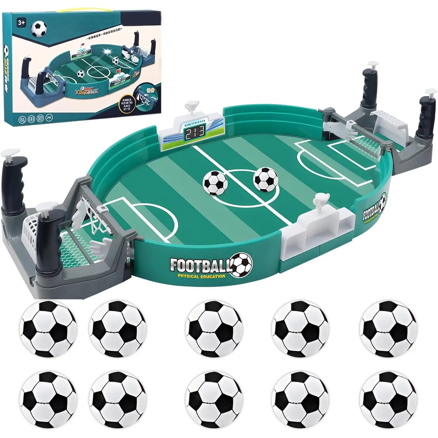 Football Table Interactive Game, Mini Tabletop Soccer Pinball Games Set with 10 Balls, for Foosball Pinball Kids Adults Interactive Game Room Family Night