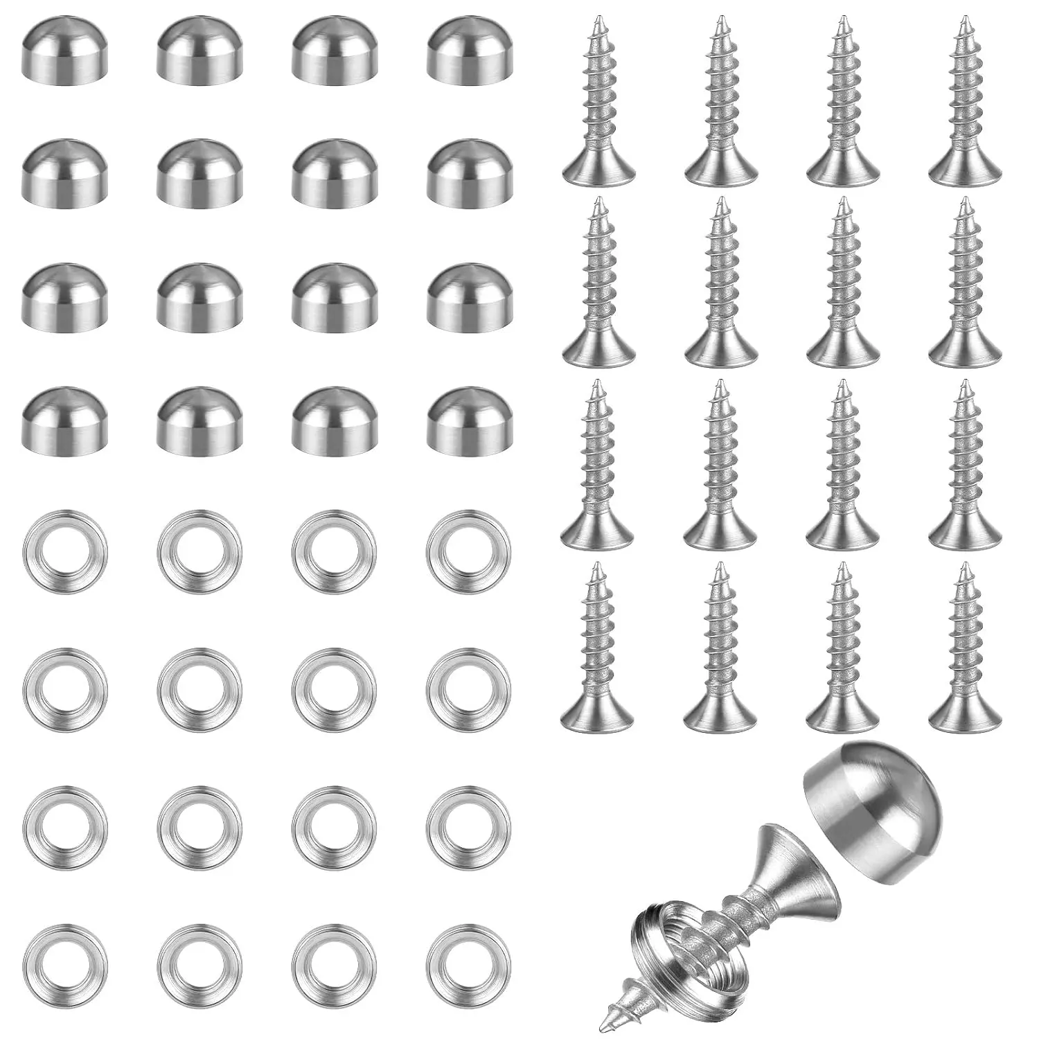Brass Screws, Decorative Screws with Caps, 16 count Self Tapping  Screw 9mm Mirror Screw Cover for Furniture Fixing ()