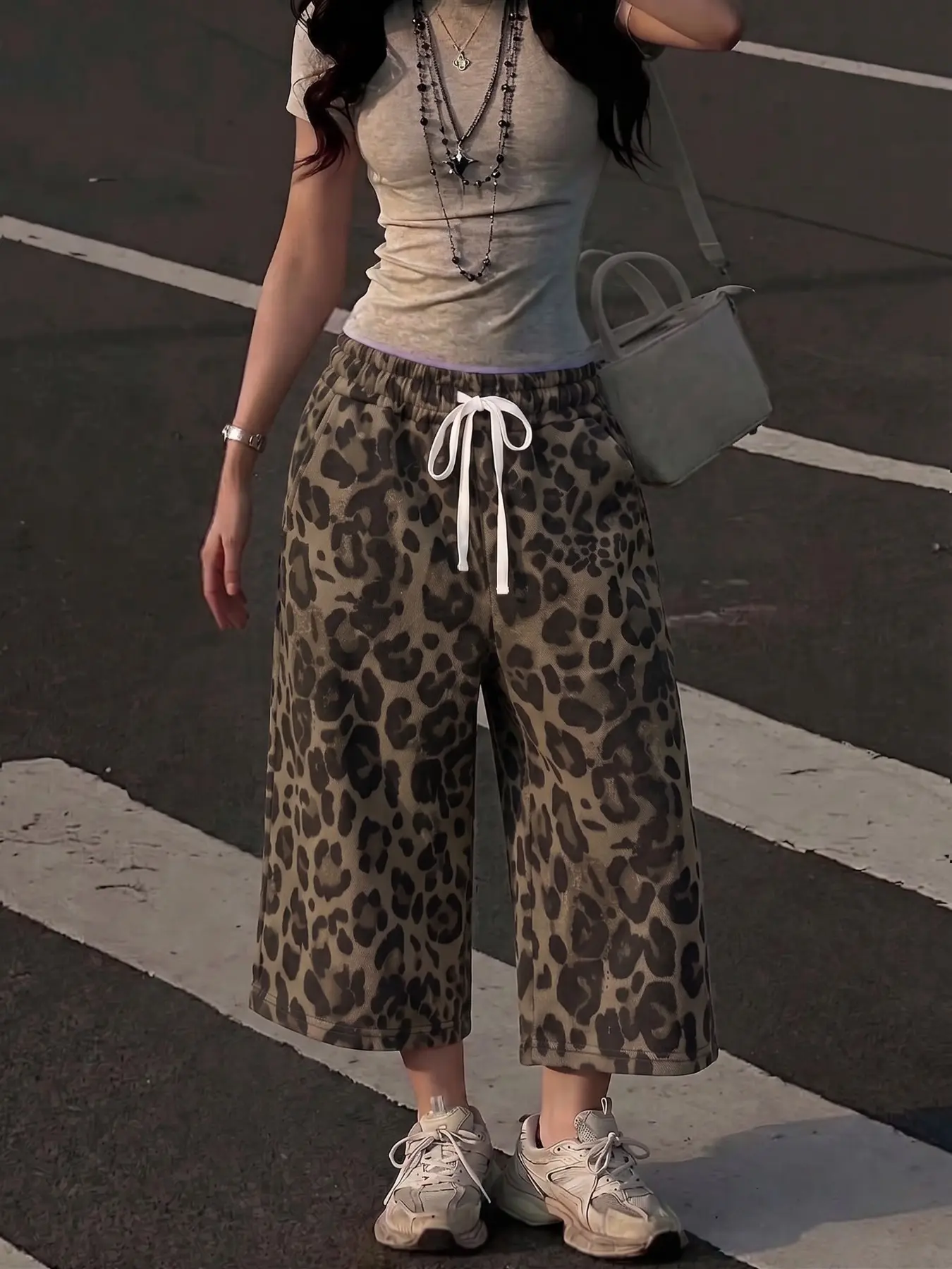 ✨Trending Leopard Print Culottes✨ High-Waisted Drawstring Wide-Leg Cropped Pants | Aesthetic Streetwear Statement Outfit