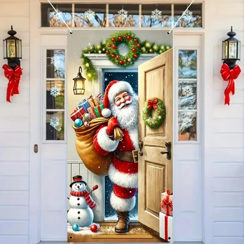 Santa Claus Pattern Door Frame Decoration, 1 Count Christmas Themed Door Hanging Banner, Festive & Party Supplies for Home Decor
