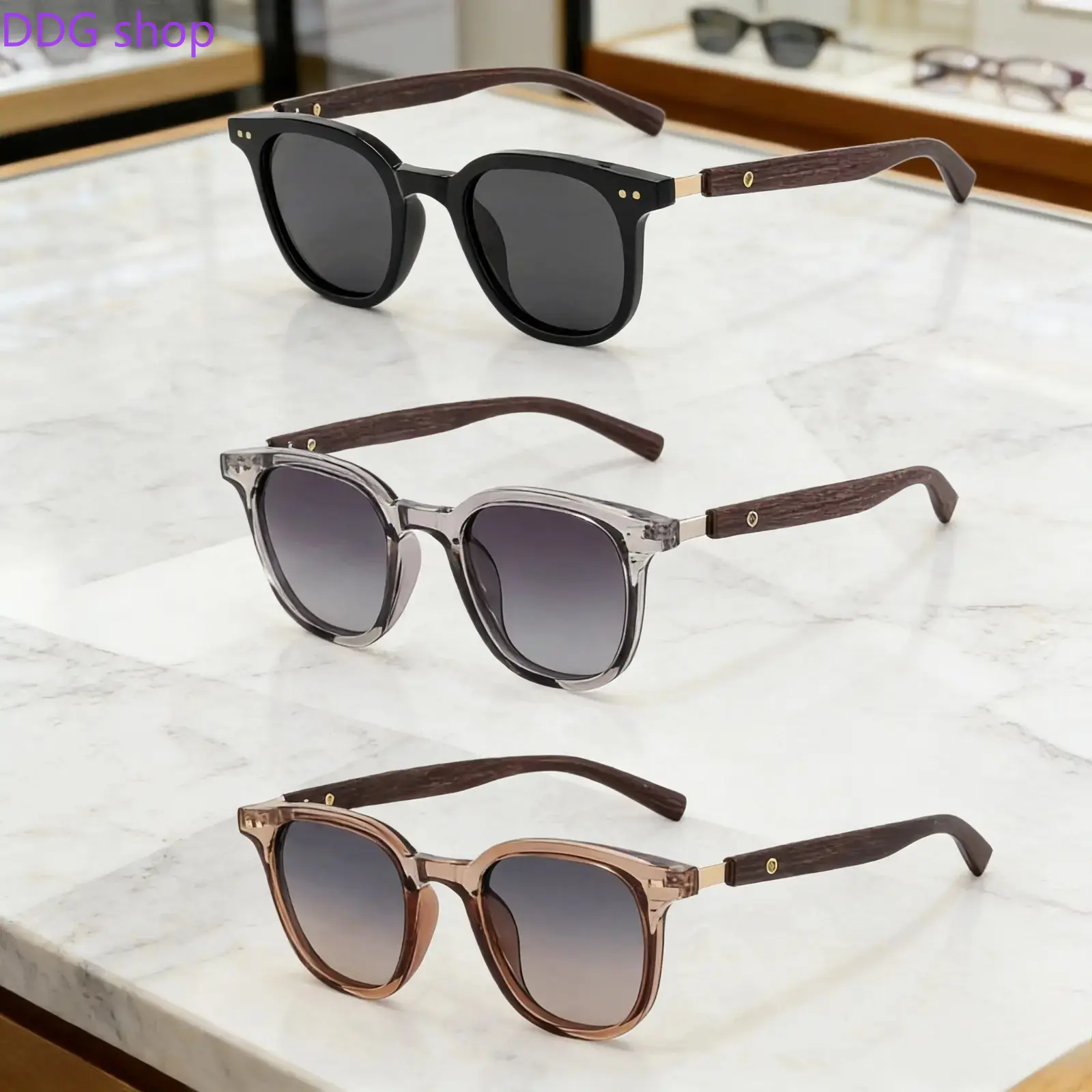 3-Pack Dark Brown Retro Wood-Leg Square Sunglasses for Women, UV400 Protection Stylish Shades, Face-Flattering for Round Faces, Perfect for Daily Wear & Outdoor Casual Activities