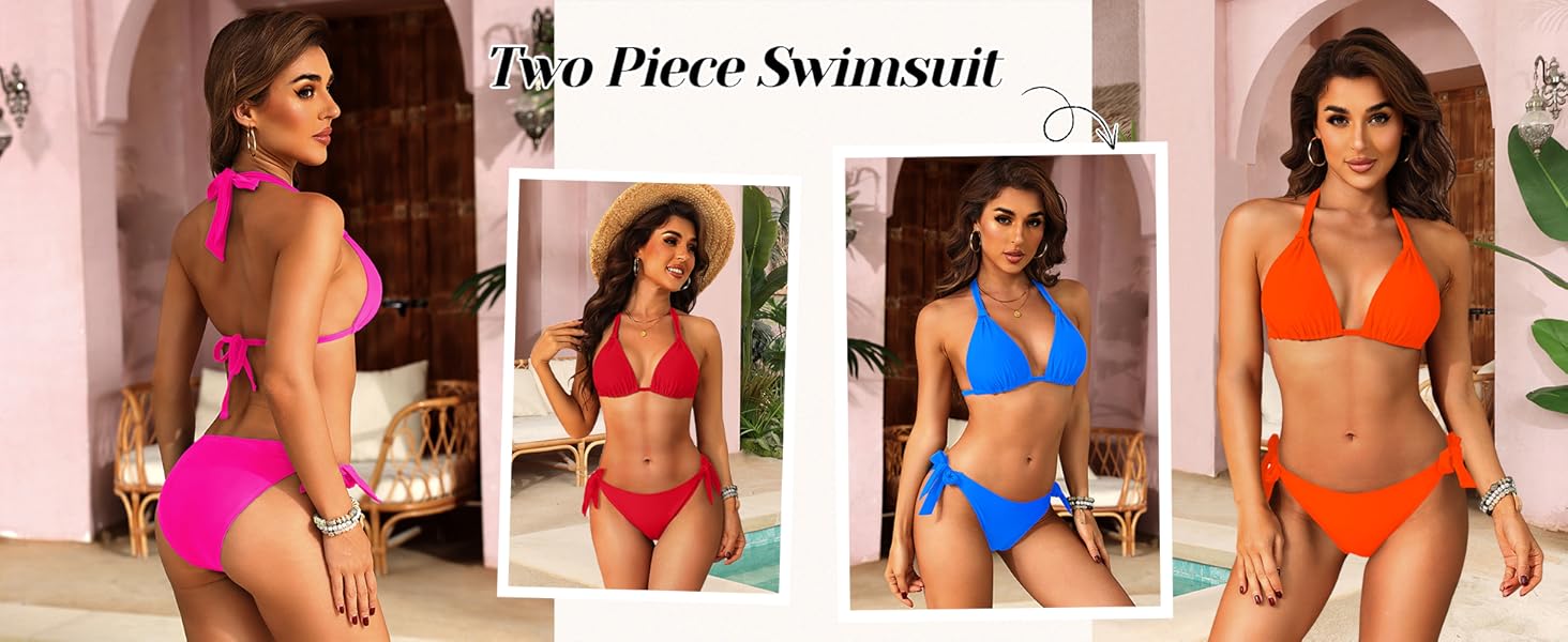 Women Halter Bikini Set - Two Piece Triangle Swimsuit Tie Bathing Suit 2025 Cute Swimwear