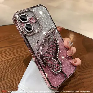 Butterfly Design Phone Case with Rhinestone Decor, Shockproof Phone Protective Cover, Protector, Phone Accessory Compatible with iPhone 17 Pro Max/17 Air 16 Pro Max 15Plus 14Plus 13 12 11 Pro Max, Cellphone Protection Casing