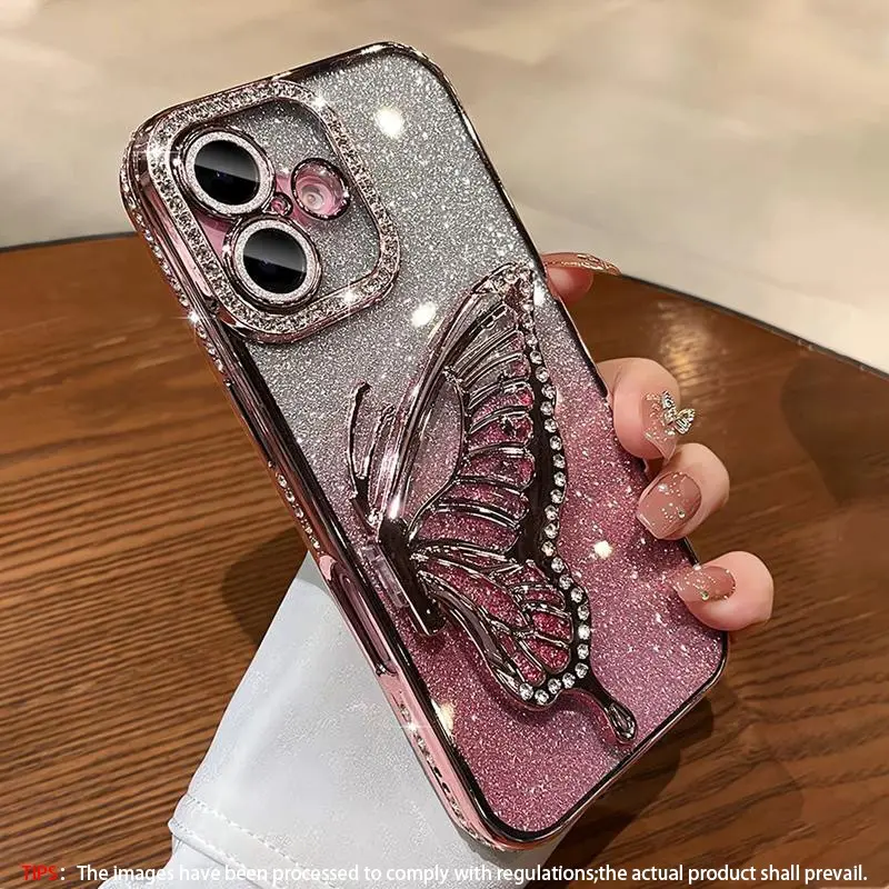Butterfly Design Phone Case with Rhinestone Decor, Decorative Smartphone Protector, Shockproof Phone Protective Cover, Phone Accessory Compatible with iPhone 17 Pro Max/17 Air 16 Pro Max 15Plus 14Plus