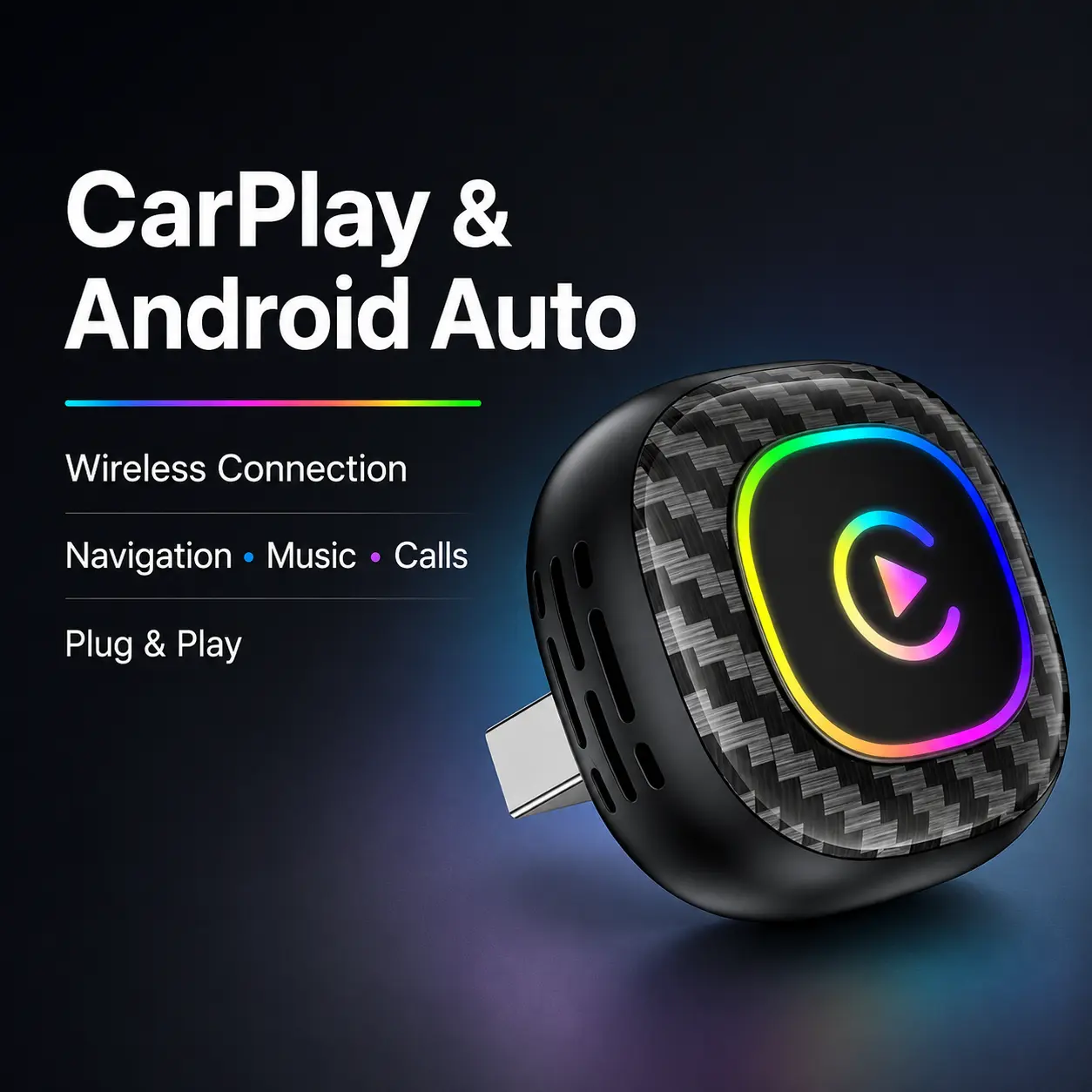 Wireless CarPlay Adapter - Compact 2026 Fast Connect Plug & Play Device with Dynamic Flowing Ambient Light, Converts Factory Wired to Wireless CarPlay/Android Auto for Navigation, Music, Calls, Voice Control