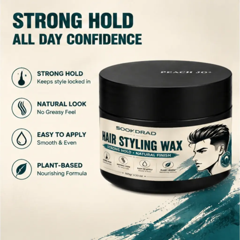 Hair Styling Wax, strong hold, long-lasting style, natural finish, natural look, no greasy feel, easy to apply, smooth and even, plant-based nourishing formula, for hair, all genders, 100g/3.53 oz