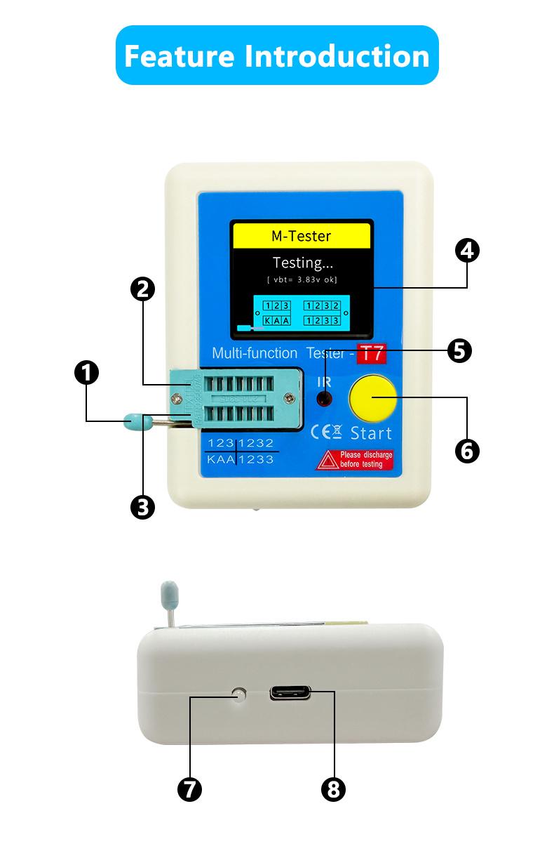 Transistor tester with true-color screen, one-button testing of MOS, diodes, capacitors, and ESR; multi-functional multimeter. A must-have tool for electronics engineers.