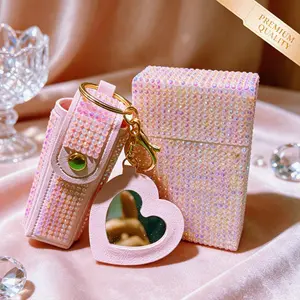 Lipstick Key Organizer Bag with Rhinestone Heart Mirror, Portable Multi-Function Storage Box for Small Items, Compact and Stylish Design