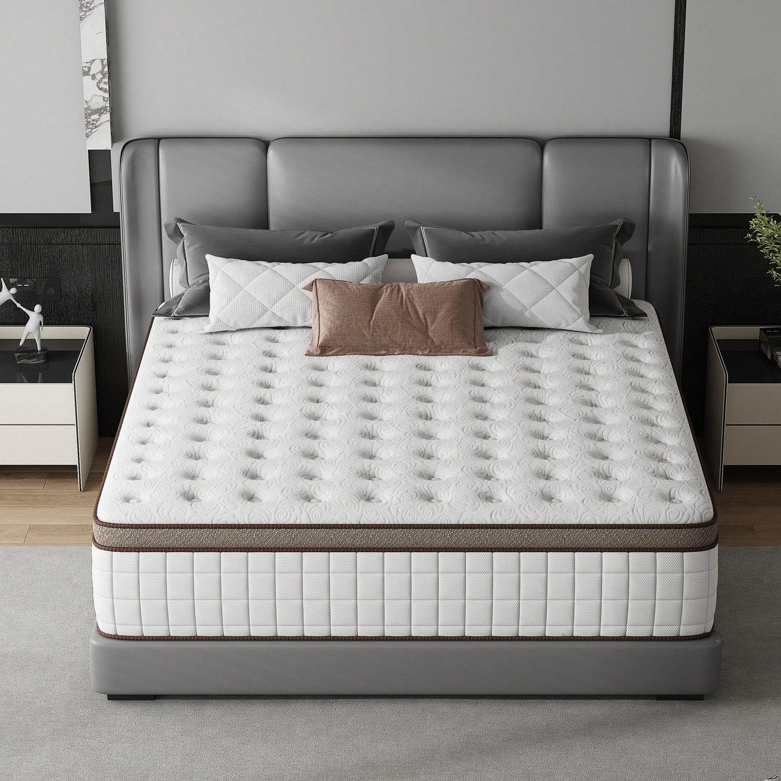 12"14" Queen Mattres Twin Full Queen King Size Bed Mattress In A Box, Hybrid Pocket Spring Breathable Cotton Layer Mattress For Motion Isolation & Silent Sleep, Lumbar Support & Pressure Relief, Medium Firm