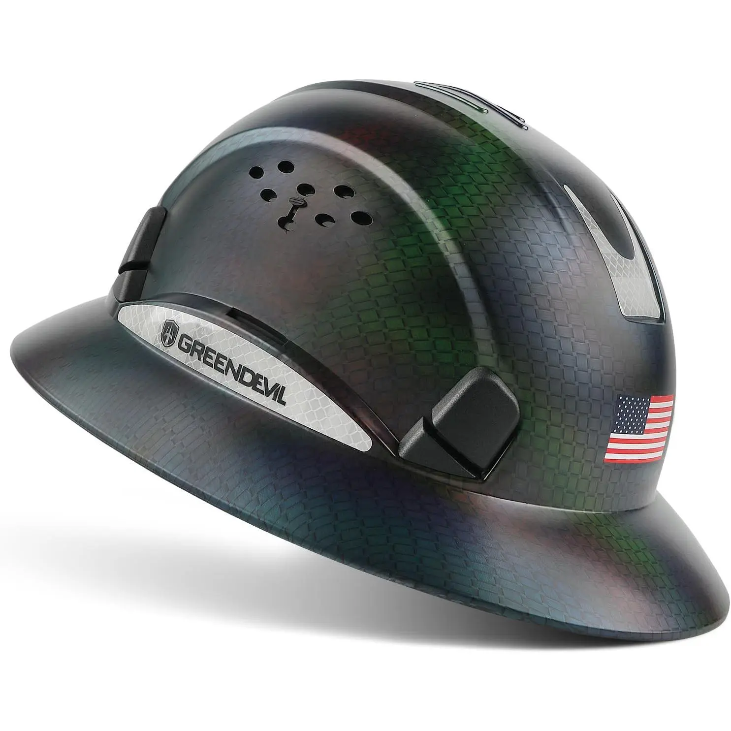 Full Brim Hard Hat Vented Construction Helmet OSHA Approved Cascos Construccion ABS Work Hardhat for Men&Women 6 Point Adjustable Ratchet Suspension Custom Pattern Design