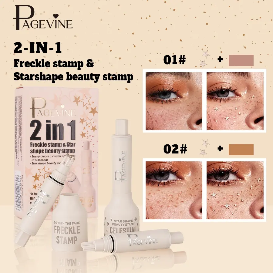 2‑in‑1 Freckle & Star Beauty Stamp Liquid,Water‑Based Formula Semi‑Matte Finish,5 Seconds Quick Application,Natural Fake Freckle & Star Stamping Makeup,Creative Face Decor for Daily Party Cosplay,Perfect Makeup Look,2‑Piece Makeup Kit
