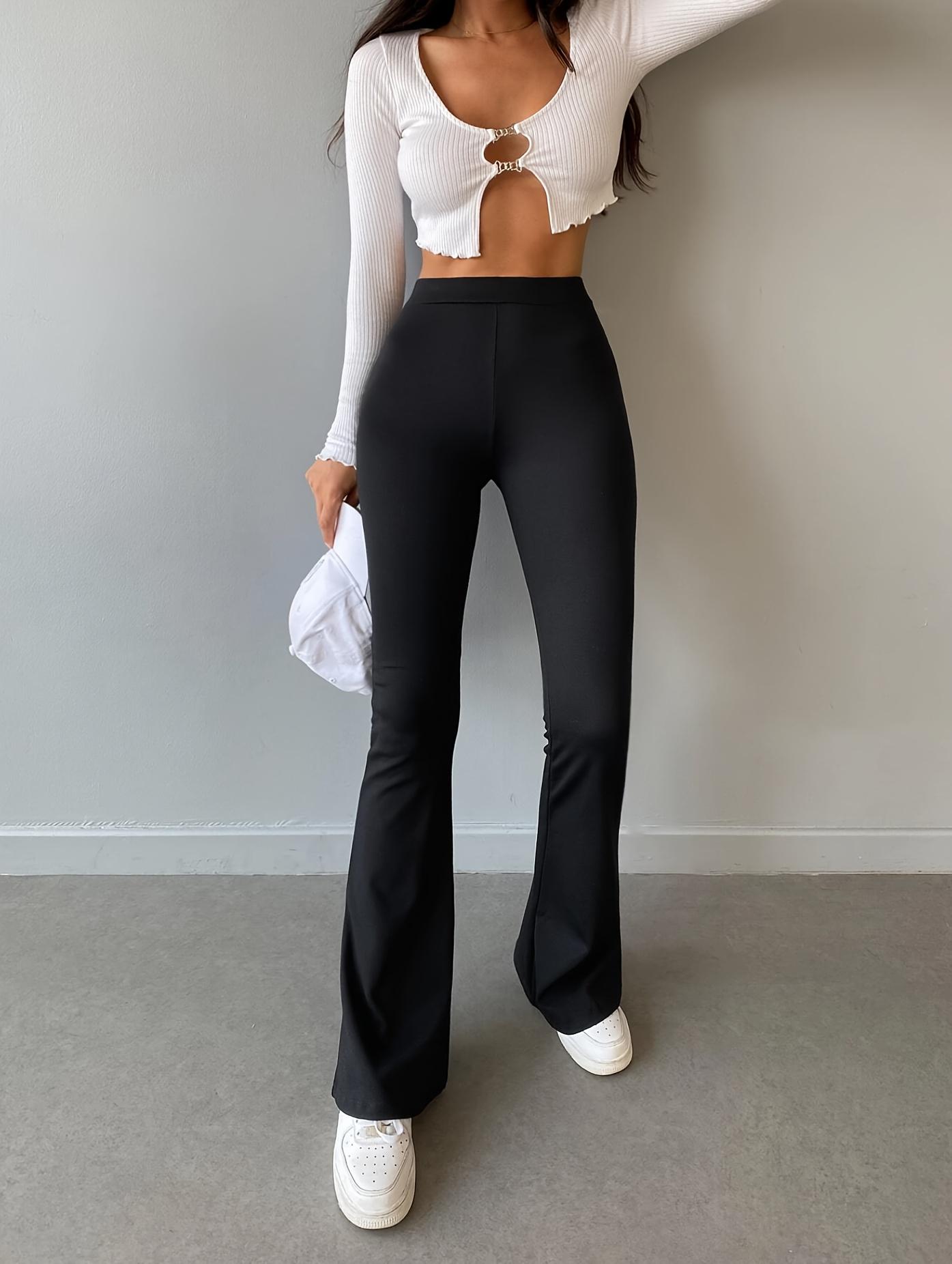 Solid Color Flare Leg Pants, Casual High Waist Forbidden Pants for Spring & Summer, Women's Clothing