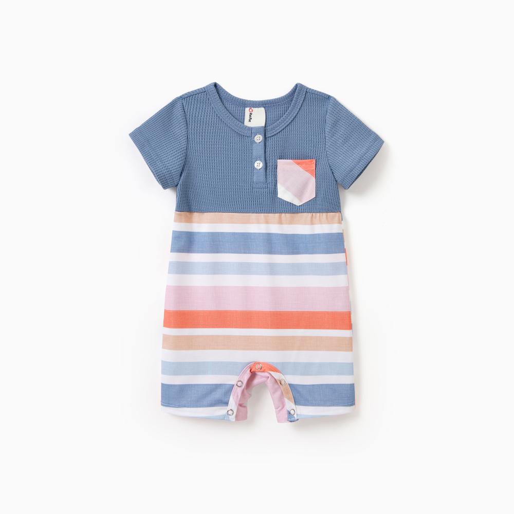 PatPat Family Matching Blue Short-sleeve Tee or Colorful Stripe Camisole Dress Spingtok