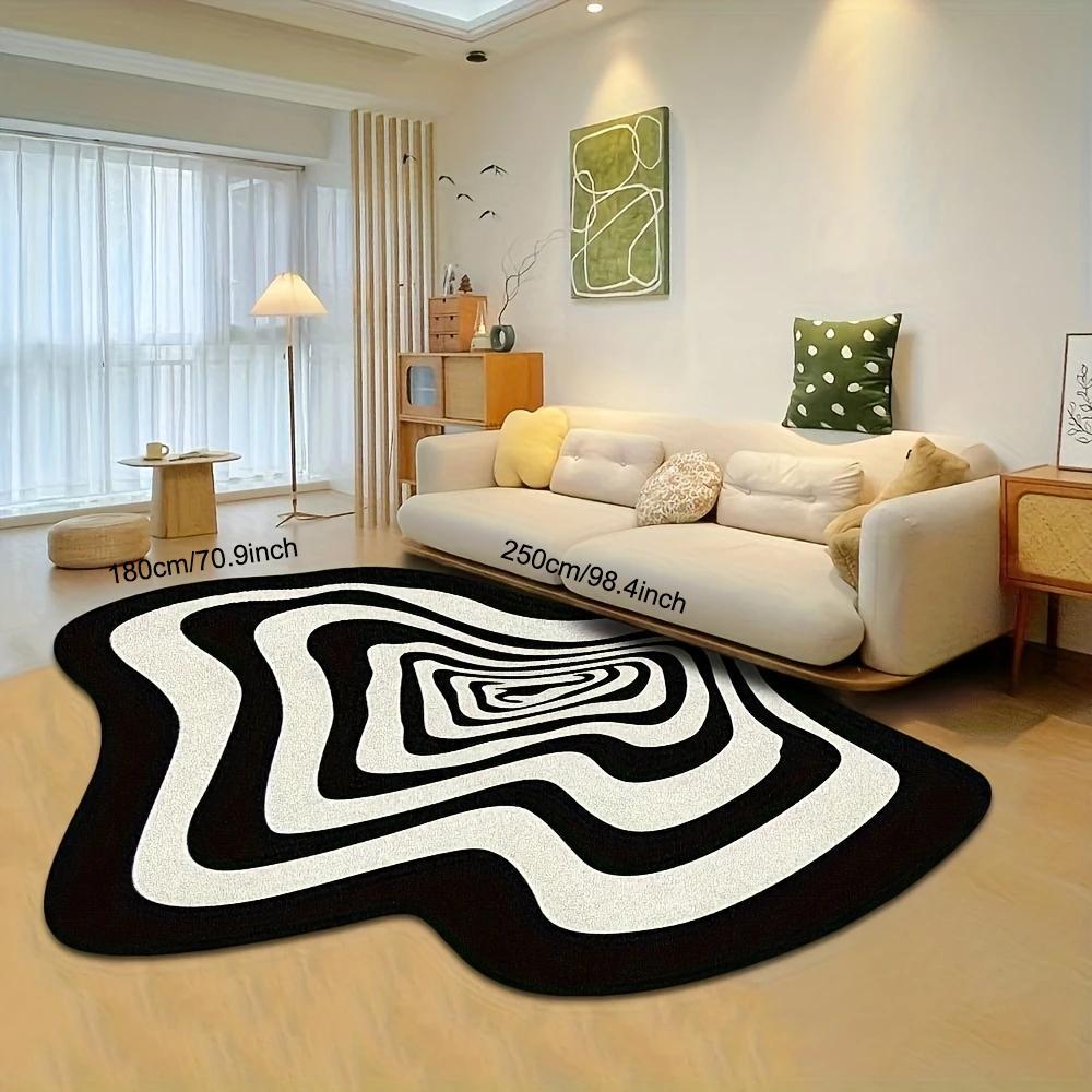 Irregular 3D Visual Pattern Rug, Modern Abstract Rug, Black and White Pattern Area Rug, Stylish Soft Plush Floor Mat, Home Decor, Laundry Room Machine Washable Floor Mat
