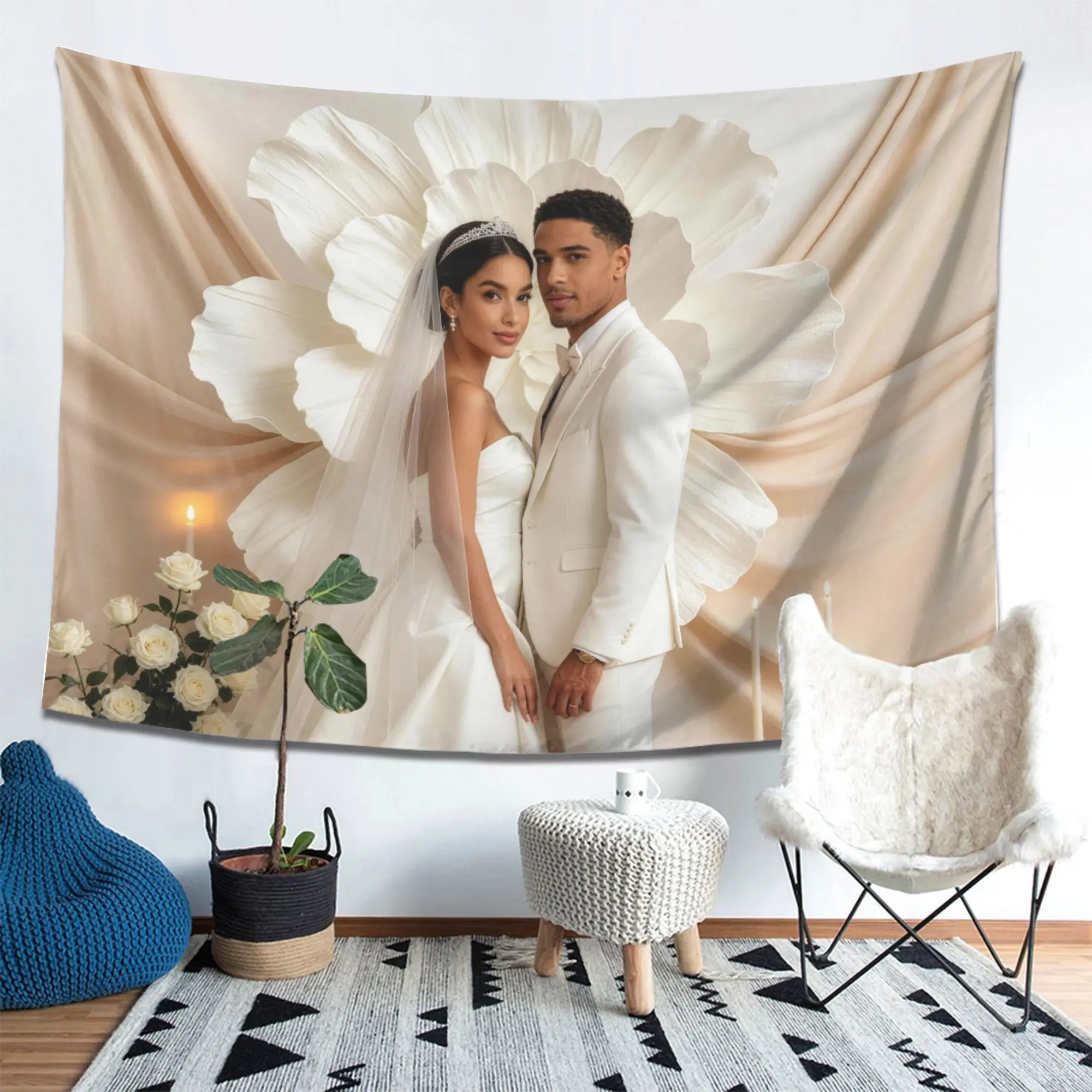 Personalized Custom Photo Printed Wall Tapestry, Ideal for Family Portraits, Wedding Shots, Baby Pictures & Pet Photos, Indoor Fabric Home Decor.