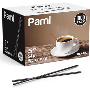 1000 Black Stir Straws 5in Disposable Plastic Coffee Stirrers Swizzle Sticks for Cocktails, Hot & Cold Beverages (Black One Size)