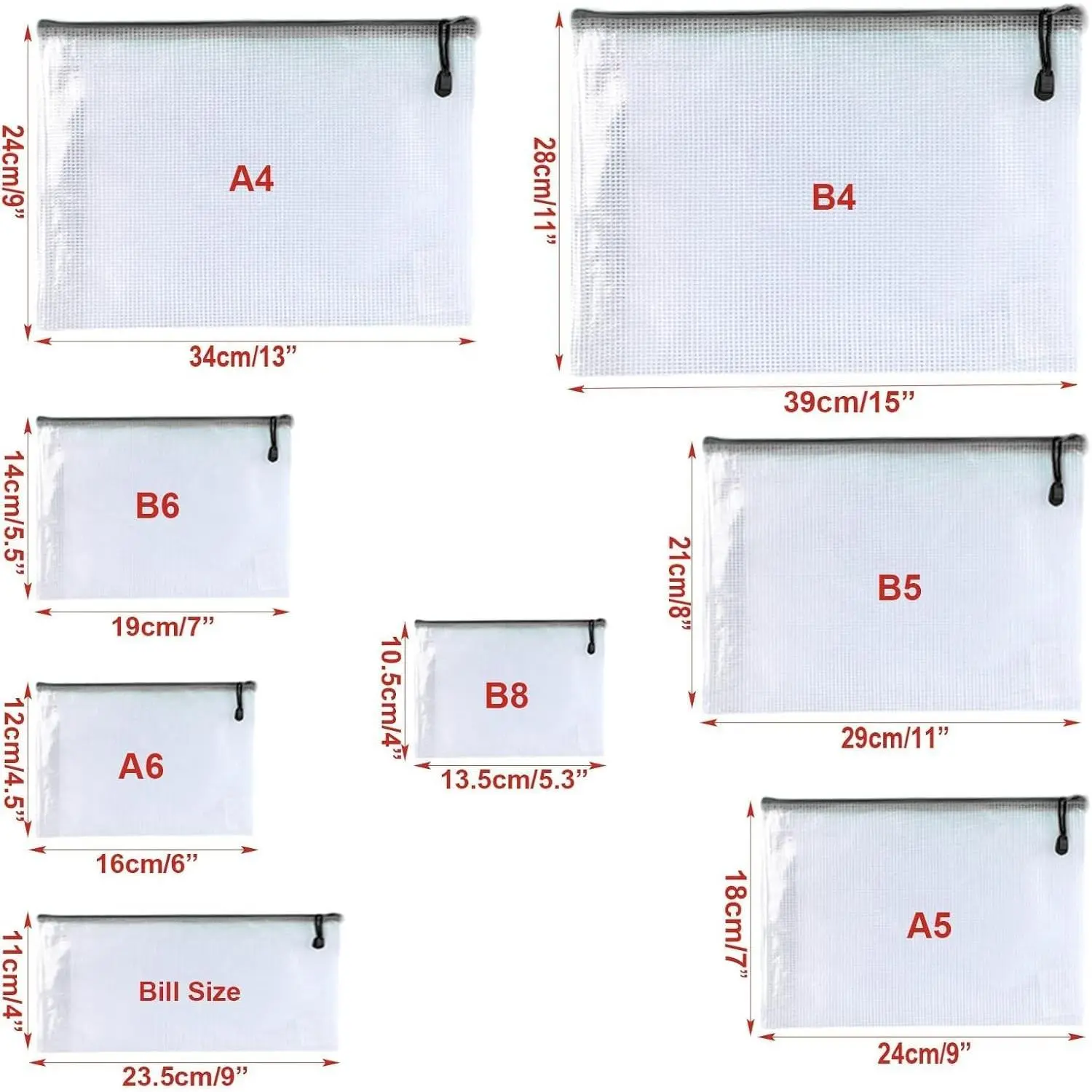 12 Pcs A6,Mesh Zipper Pouch Document Folders Bag Zipper Zip File Folders,Puzzle Bags for Organizing Storage (Black, 4.5"x 6")
