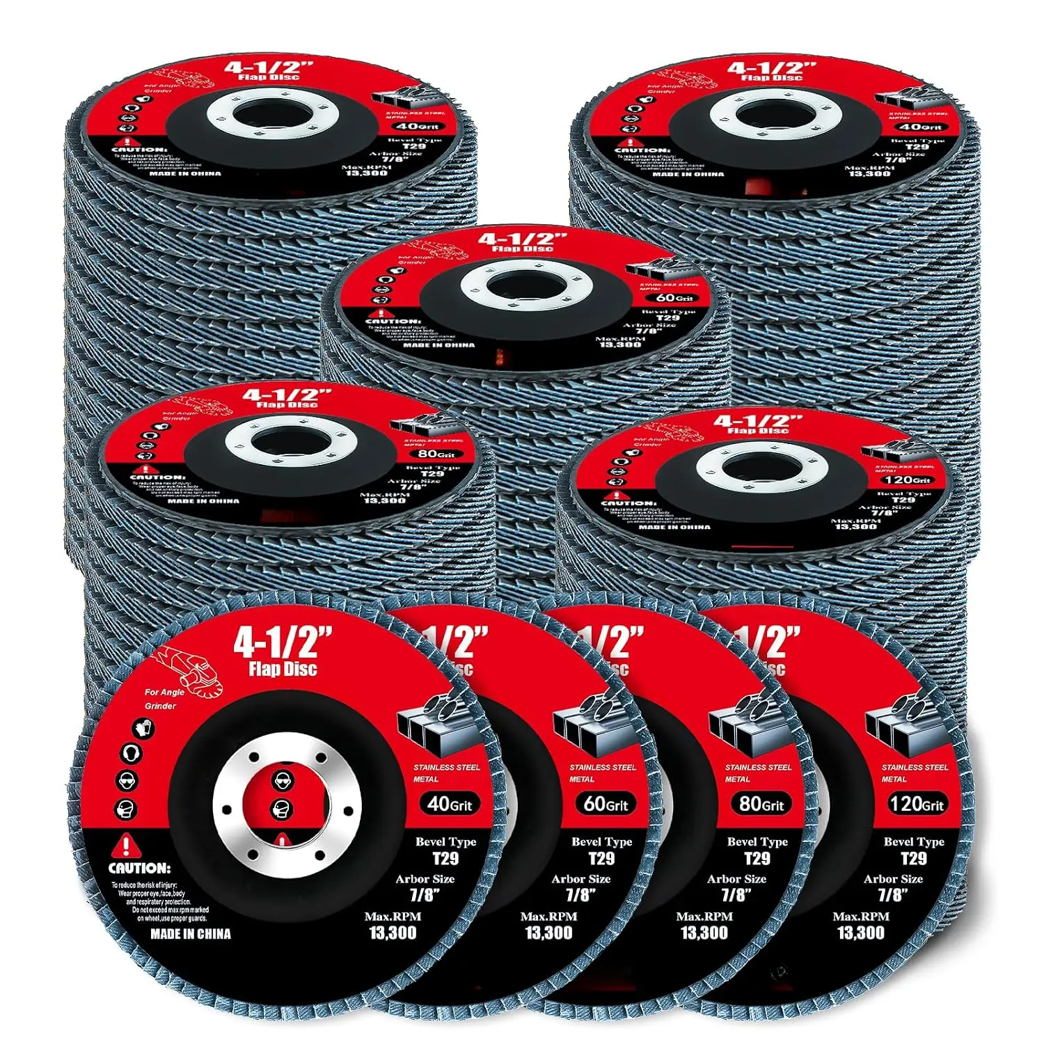60 Pack Flap Discs 4 1/2 for Angle Grinder, 40/60/80/120 Grit Type 29 Zirconia Abrasive Grinding Wheel, 7/8" Flap Sanding Disc for Metal, Wood, Stainless Steel Finishing