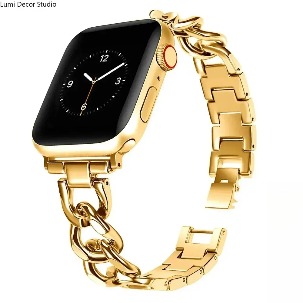Edgy Curb Chain Watch Band for Women, Street Style Metal Bracelet with Adjustable Links, Compatible with Watch 38mm-49mm Ultra, Chunky Curb Chain Accents, Link-Style Design, Chic, Parties, Accessories, Wearable, Metallic, Women's Fashion