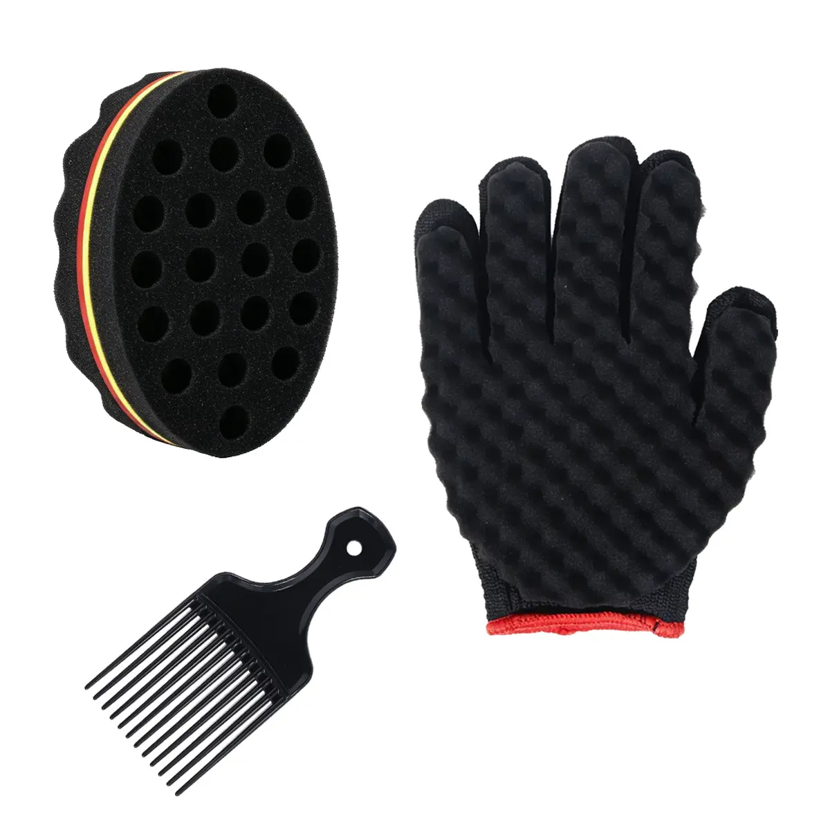3-Piece African Braiding Sponge Set, Curling Sponge Gloves & Fork Comb, Hair Styling Tools for Cornrows, Hip-Hop Hairstyles, Barber Use, Hair Care
