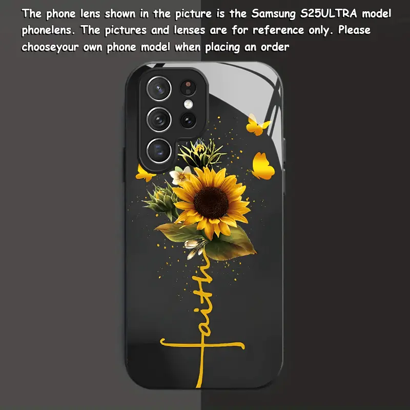Phone Case: Butterfly Sunflower Black New Phone Case Tempered Glass Case for  S26 S25 S24 S23 S22Pro S21 S20 Fe Plus Ultra Pro A56 A55 A54 A53 A52 A51 A36 A35 A34 A32 A26 A25 A24 A23 A16 A15 A14 A06 A05 A03s