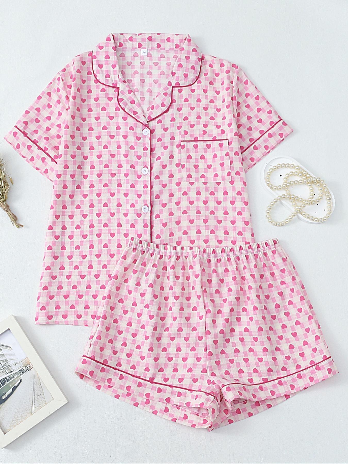 Valentine's Day Spring Summer Romantic Blue Striped Heart Elegant Short Sleeve Shorts Pajama Set for Women, Cute Fitted Homewear Loungewear Nightwear