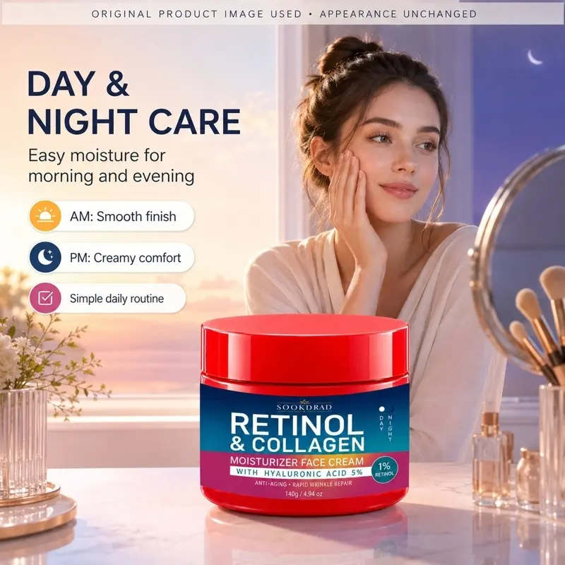 Retinol Collagen Face Cream, Hyaluronic Acid Infused Moisturizer, Day and Night Use, Anti-Aging Care, Rapid Wrinkle Repair, Facial Moisturizer, All Skin Types, 140g