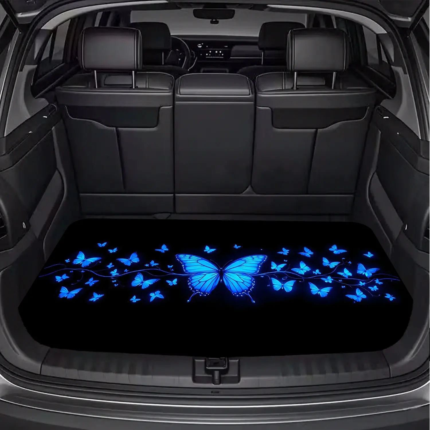 1pc Blue Butterfly Flying in Night Sky Print - Car Trunk Mat, Automotive Mats - Dustproof and Durable, Vehicle Luggage Mat, Trunk Liner, Car Cargo Liners, Ideal for Car Interior Storage and Decoration, Suitable for All Vehicles