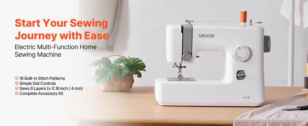 Sewing Machine, 18 Stitch Applications, with LED Light and Foot Pedal, Dial Control, Interior Metal Frame, Lightweight and Portable Beginner Sewing Machine for Adults Crafts and Mending