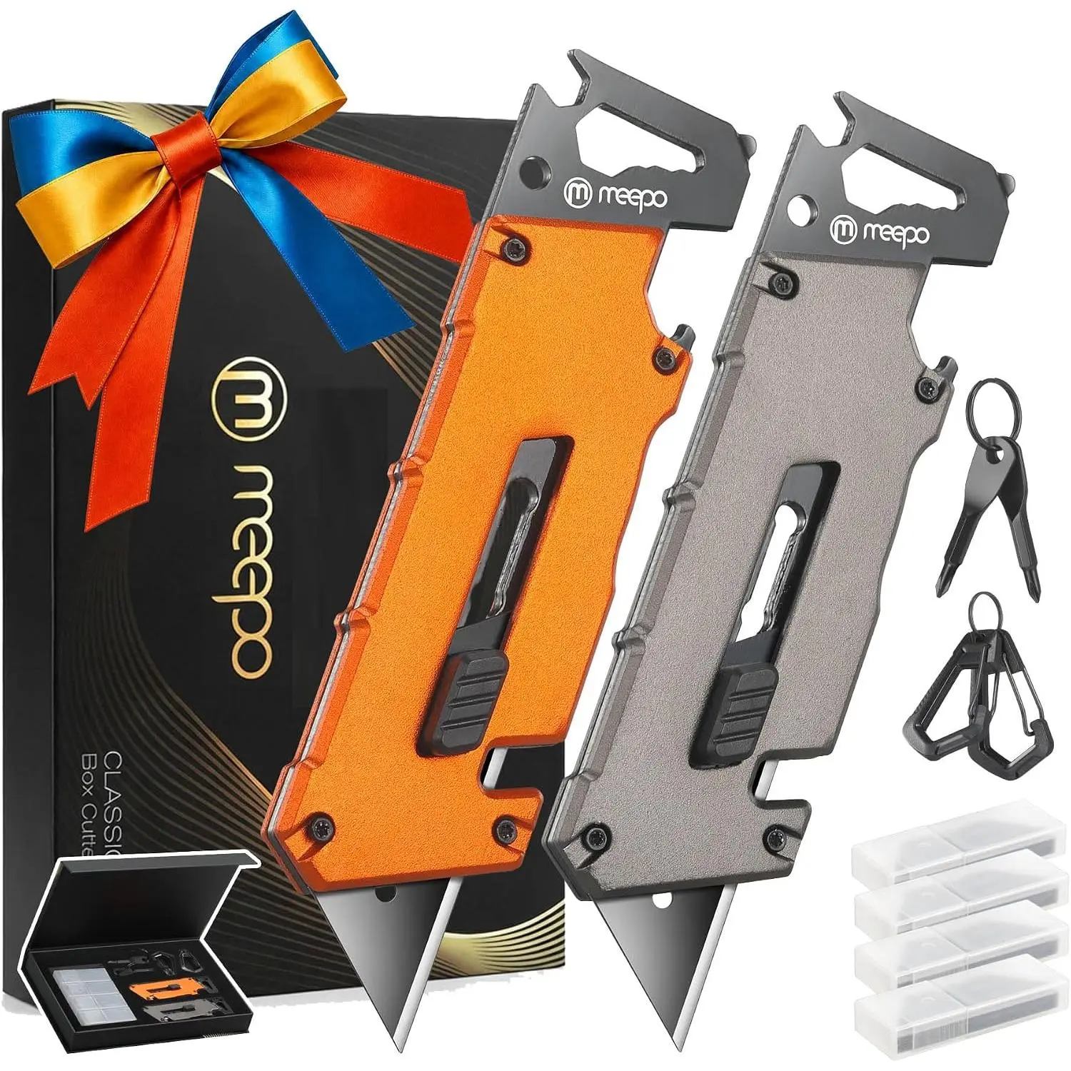 2-Pack Aluminum Alloy 5-in-1 Multi-Tool Set with 40-Pcs Blades, Wrench Opener, Screwdriver, EDC Knife, Ideal Gift for Men